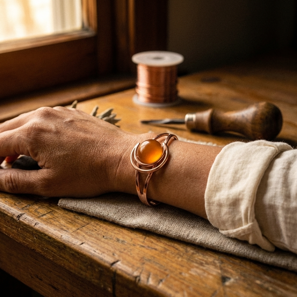 Orangefarbenes Kupferarmband Nikola&